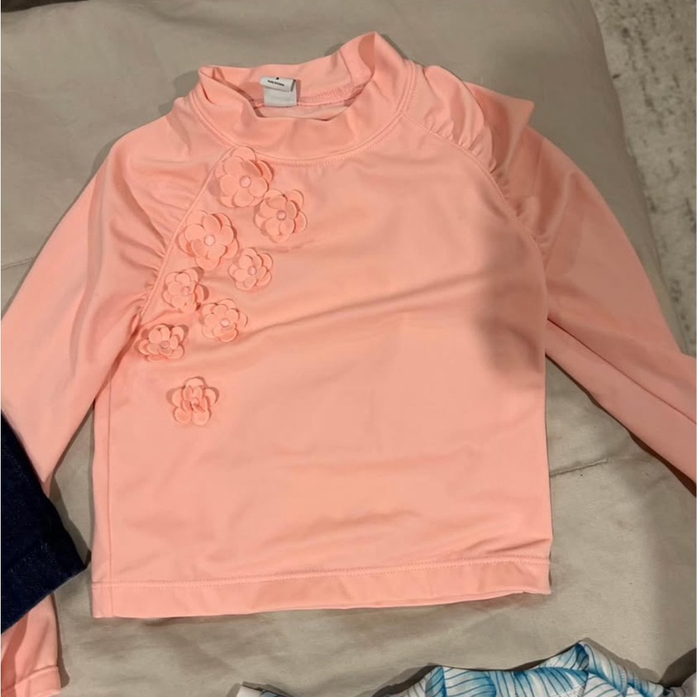 Janie and Jack Pink Rashguard Swim Top with Floral Details